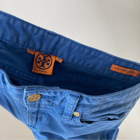 Tory Burch Cropped Skinny Jeans Royal Blue Stretch Denim | 26 - Picture 5 of 6